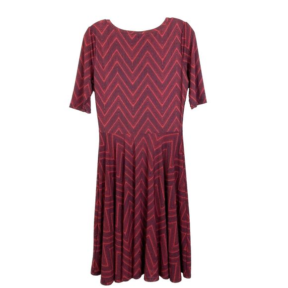Lularoe Fit & Flare Midi Dress Size M Rust Orange Black Stretch Half Sleeve - Picture 4 of 5